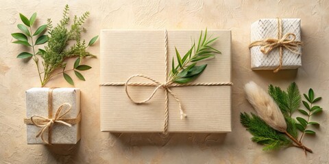 Eco-Friendly Gift Wrapping Featuring Natural Elements and Sustainable Packaging Materials for a Festive Celebration