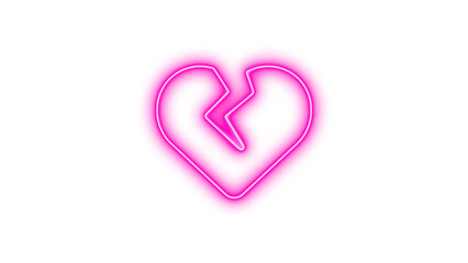 Neon broken heart symbol, Neon heart crack icon glow with transparent background