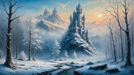 castillo invierno niebla bosque