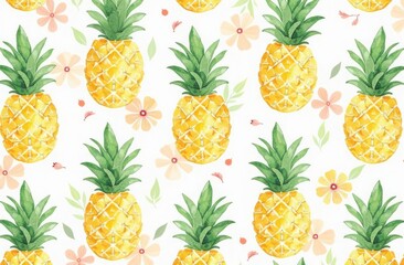 seamless watercolor pattern with pineapple