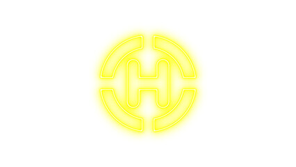 Glowing Neon H in Circular Maze Design, Neon helicopter symbol icon glow with transparent background