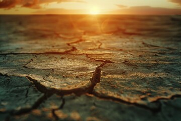Dark Cracked Earth Desert at Sunset Varient 1