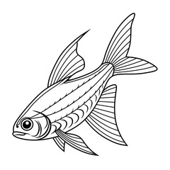 Line art Neon Tetra fish vector on white background