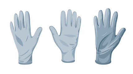 Set of Blue Protective Gloves in Different Poses on a White Background for Safety and Hygiene Use