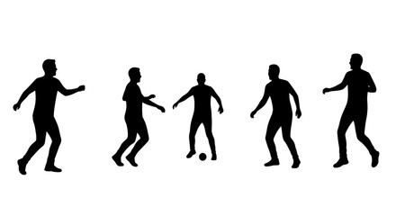 Group Playing Soccer Silhouette, Joyful Team Game Vector Icon