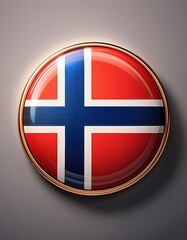 Obraz premium Runder Norwegen-Button mit Landesflagge auf grauem Hintergrund