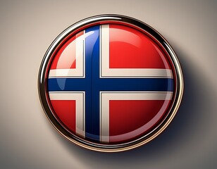 Obraz premium Runder Norwegen-Button mit Landesflagge auf grauem Hintergrund