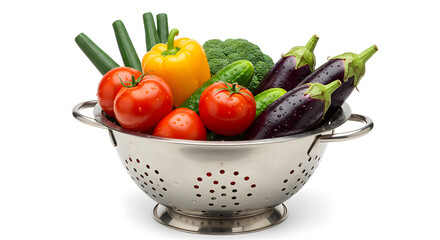 Fresh Vegetables in a Metal Colander: A Vibrant Display of Healthy Eating