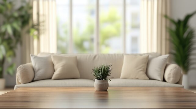 Modern living room interior with a blurred background sofa