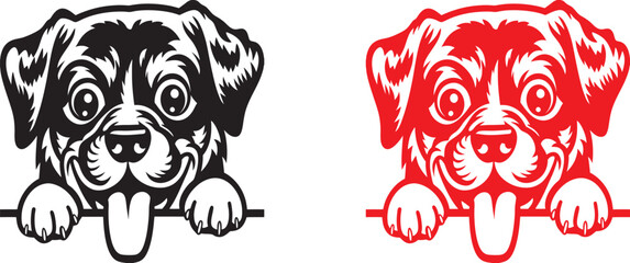 Cute Dog Vector Illustration – Black and White Line Art of a Playful Pup