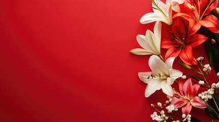 Obraz premium Mother's Day Card Template with Red Background and Text Space