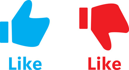 Like and dislike flat icon set with red and blue frame. thumbs up, thumbs down, vector icon