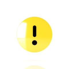 3D Illustration of Circle Yellow Warning Icon, Isolated on Plain White Background