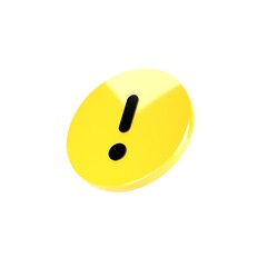 3D Illustration of Circle Yellow Warning Icon, Isolated on Plain White Background