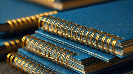 Blue Notebooks with Golden Spiral Binding