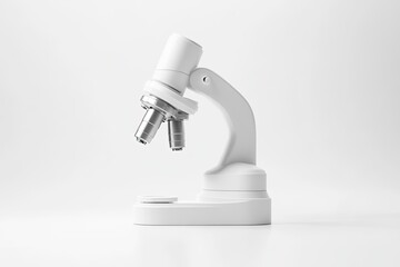A simple, white microscope sits on a plain white background. 