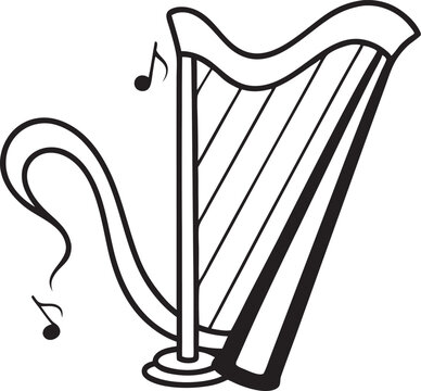 recommend clip art: harp with musical note line art vector illustration