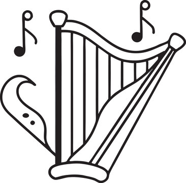 recommend clip art: harp with musical note line art vector illustration