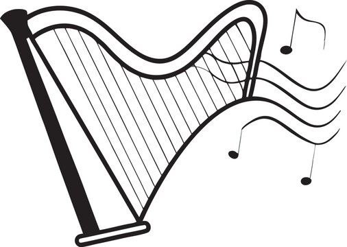 black harp with musical notes clip art preview