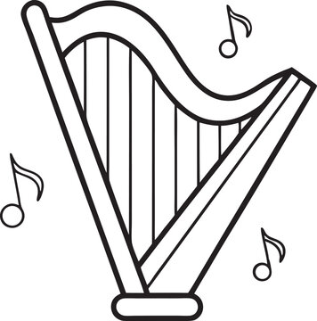 recommend clip art: harp with musical note line art vector illustration