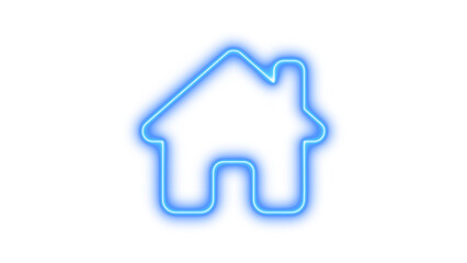 Neon House Outline Sign, Neon house chimney icon glow with transparent background