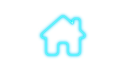 Neon House Outline Sign, Neon house chimney icon glow with transparent background