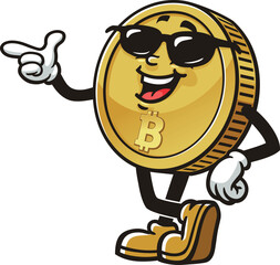 Bitcoin character cartoon wearing sunglasses