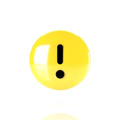 3D Illustration of Circle Yellow Warning Icon, Isolated on Plain White Background