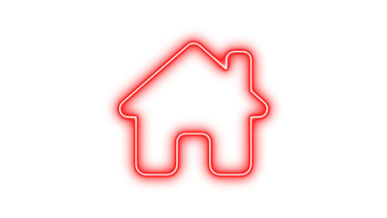 Neon House Outline Sign, Neon house chimney icon glow with transparent background