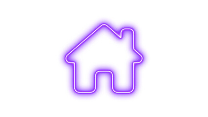 Neon House Outline Sign, Neon house chimney icon glow with transparent background