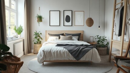 Fototapeta premium Scandinavian-style design for a small, modern bedroom