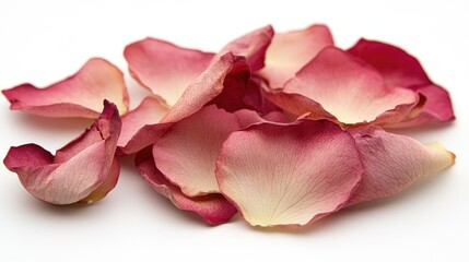 Small rose petals against white backdrop.