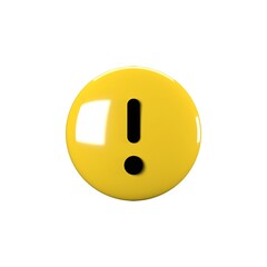 3D Illustration of Circle Yellow Warning Icon, Isolated on Plain White Background