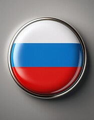 Fototapeta premium Runder Button mit russischer Flagge auf neutralem Hintergrund