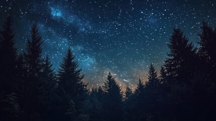 Fototapeta premium Enchanted forest under the celestial canopy of a star-dusted night sky landscape