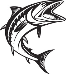 Barracuda Fish Silhouette Design in Black. Black Barracuda Fish Silhouette Illustration. Barracuda Silhouette Art in Bold Black Design