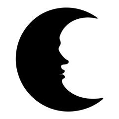Silhouette crescent moon with a human face, simple and minimalist design