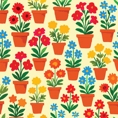 Colourful Flower Pot Print Design in Vector