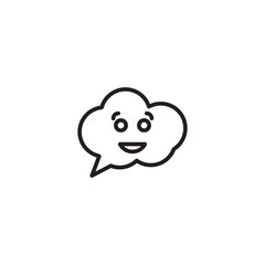 A cute, black outline of a thought bubble or cloud with a happy face, featuring wide eyes and a smiling 