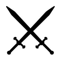 Two crossed swords in a minimalist style, representing conflict and battle