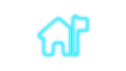 Neon outline of a house with a flag, symbolizing home ownership or real estate
