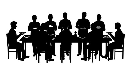 Community Feast Silhouette, Joyful Group Meal Vector Icon