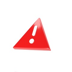 3D Render of Red Warning Triangle Icon with Exclamation Mark Isolated on White Background