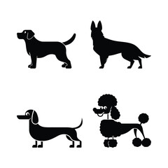 Cartoon Dog Breeds Silhouette Vector Pack with White Background