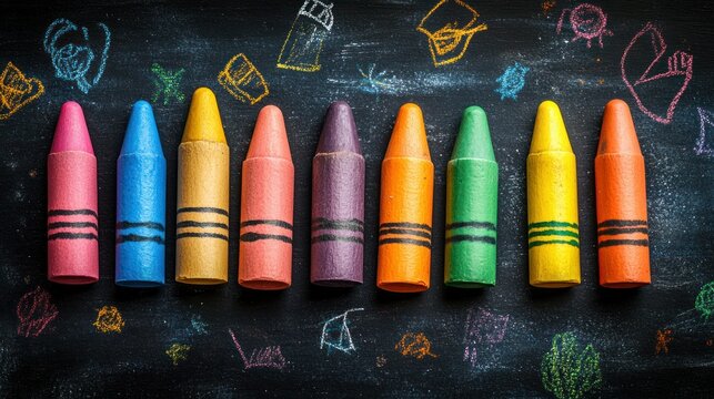 Colorful Crayons on Chalkboard - Powered by Adobe