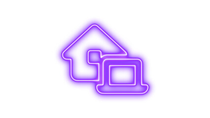 Neon Icon of House and Laptop, Neon house laptop icon glow with transparent background