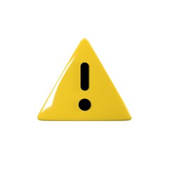 3D Render of Yellow Warning Triangle Icon with Exclamation Mark Isolated on White Background