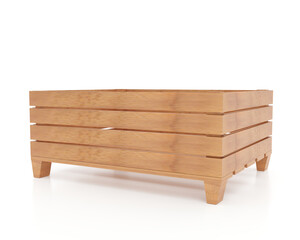 3D render of wooden garden planter box with slatted design and tapered legs. Angled front-left view on white background. Ideal for eco living, outdoor gardening, and landscaping projects.