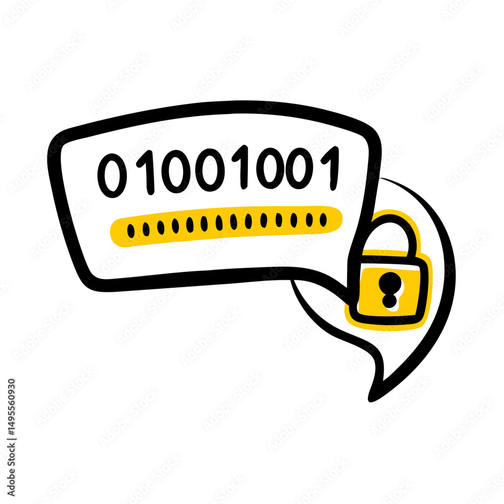 Aufkleber a binary code and dotted password bubble next to a locked speech bubble, ideal for websites or blogs