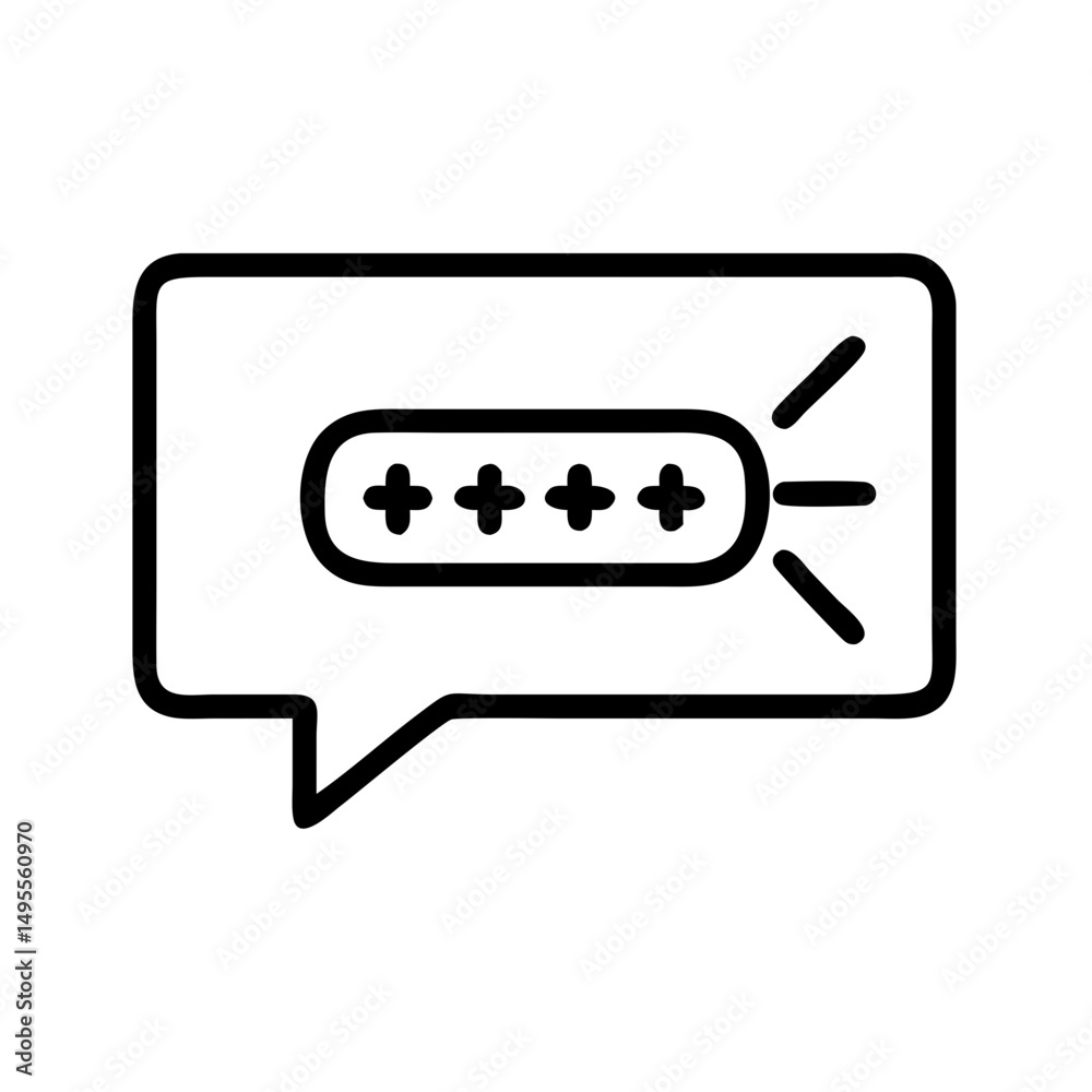 Aufkleber a line art icon of a speech bubble containing asterisks and a rectangle, representing a hidden passw